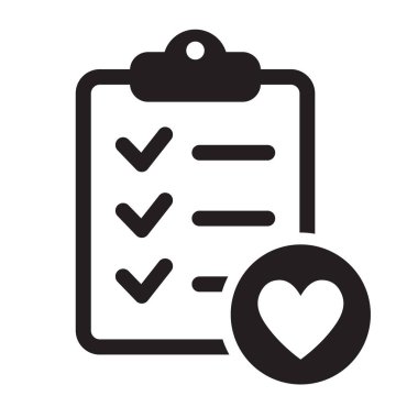 Düğün planlama listesi simgesi. Kalp ikonlu pano. İstek listesi simgesi, beyaz izole arkaplandaki belge vektör illüstrasyonu gibi. Favori iş listesi konsepti.