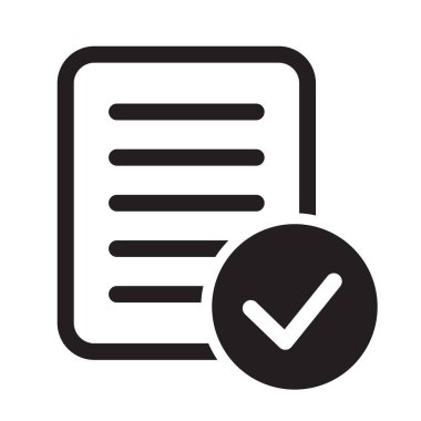 Belge simgesini düz bir şekilde uydur. Beyaz izole edilmiş arka planda onaylanmış süreç vektör illüstrasyonu. İşaretli iş konsepti.