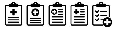 Medical document, medical record icon, medical report icon. Health care diagnosis clipboard icon design template, vector isolated.