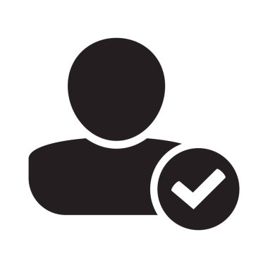 İşaretli işaretli kullanıcı profili simgesi. Kullanıcı illüstrasyon tasarım ögesini onayladı. Düz tasarım ikonu. Doğrulanmış simge. Onaylanmış profil sembolü. Kullanıcı kabul edildi.