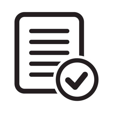 Belge simgesini düz bir şekilde uydur. Beyaz izole edilmiş arka planda onaylanmış süreç vektör illüstrasyonu. İşaretli iş konsepti.