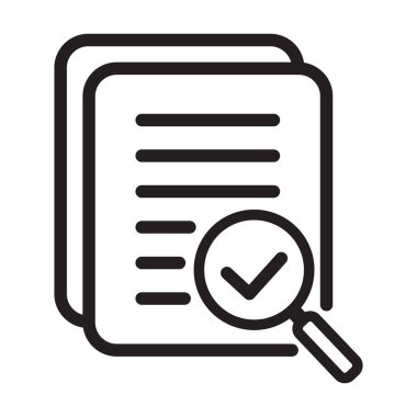 Magnifying glass check document. Papers with business report and magnifying glass. Process and examination concept icon vector