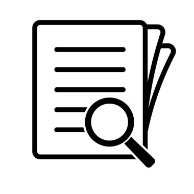 Büyüteç ve büyüteç konsepti olan bir belge. Dosya arama simgesi, belge araması, vektör izole.