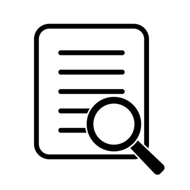 Büyüteç ve büyüteç konsepti olan bir belge. Dosya arama simgesi, belge araması, vektör izole.
