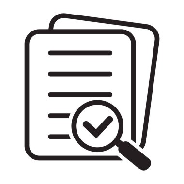 Magnifying glass check document icon. Papers with business report and magnifying glass. Process and examination concept icon vector.
