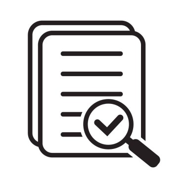Magnifying glass check document icon. Papers with business report and magnifying glass. Process and examination concept icon vector.