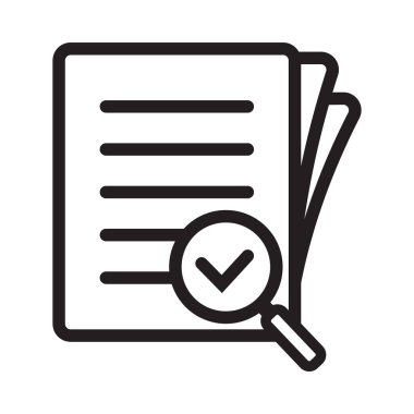 Magnifying glass check document icon. Papers with business report and magnifying glass. Process and examination concept icon vector.