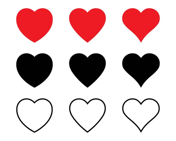 Červená Černá Obrys Srdce Ikona Láska — Stockový vektor