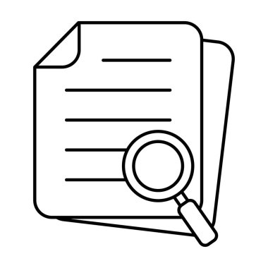 Document with magnifier loupe thin line icon, business concept. File search icon, document search, vector isolated.