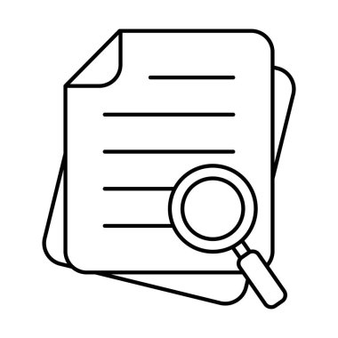 Document with magnifier loupe thin line icon, business concept. File search icon, document search, vector isolated.