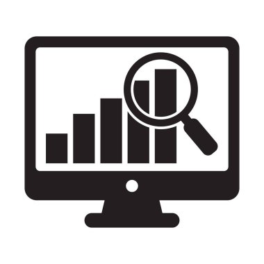Çevrimiçi arama simgesi. Beyaz arkaplanda izole edilmiş modayı gösteren grafik analiz simgesi simgesi.