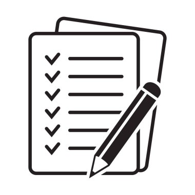 Checklist pencil vector icon, list icon. Black illustration isolated on white background for graphic and web design.