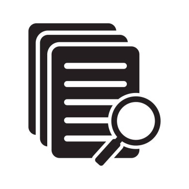 Büyüteç ve büyüteç konsepti olan bir belge. İncelenen belge planı simgesi düz biçimdedir. İzole edilmiş beyaz arkaplan üzerindeki beyan vektör illüstrasyonunu gözden geçir.