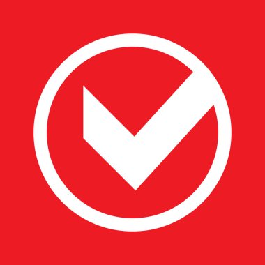 İşaret simgesini işaretle. Beyaz Ok, kırmızı izole edilmiş arka planda vektör illüstrasyonunu kabul et. Tik iş konsepti.