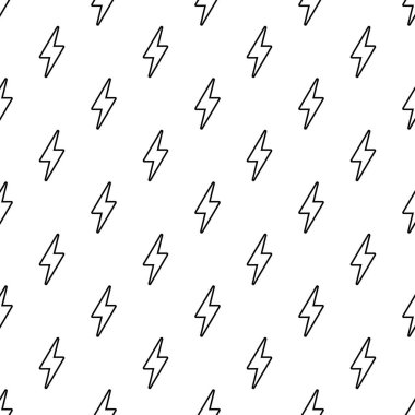 Beyaz arka planda siyah yıldırım simgelerinin olduğu kusursuz desen. Yıldırımlar pürüzsüz desen vektör çizimini gösterir.