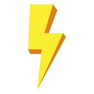 Beyaz zemin üzerinde izole edilmiş sarı gök gürültüsü ikonu, gök gürültüsü fırtına sembolü. Sarı elektrik yıldırımı.