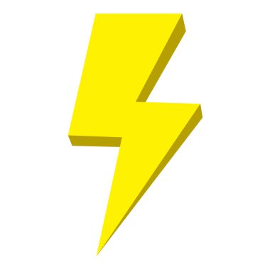 Beyaz zemin üzerinde izole edilmiş sarı gök gürültüsü ikonu, gök gürültüsü fırtına sembolü. Sarı elektrik yıldırımı.