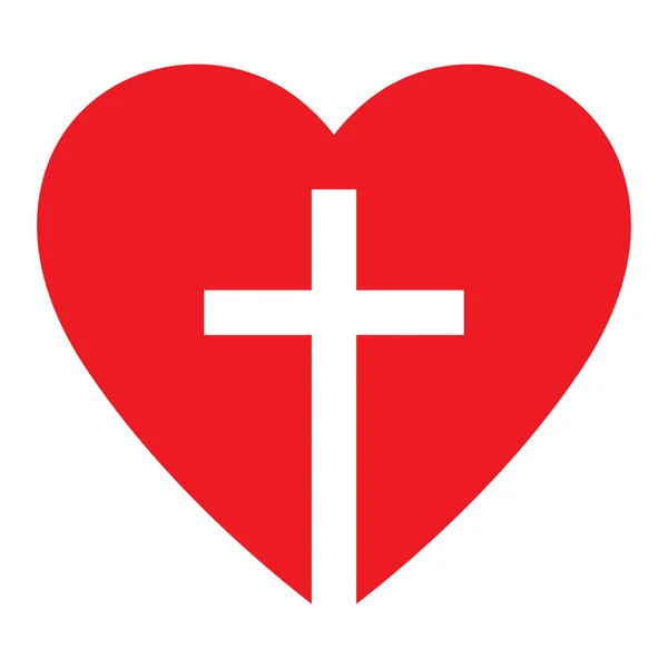 Icono Cruz Cristiana Corazón Interior Símbolo Del Amor Jesús Ilustración — Vector de stock