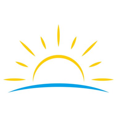 Gün batımı simgesi, gündoğumu simgesi. Güneş, yükselme sembolü. Sabah simgesi.