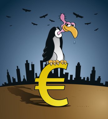 bir euro para birimi simgesi üzerinde oturan iflas akbaba