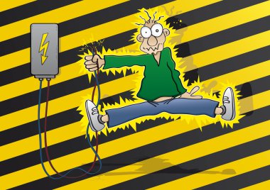 Cartoon man gets an electric shock clipart