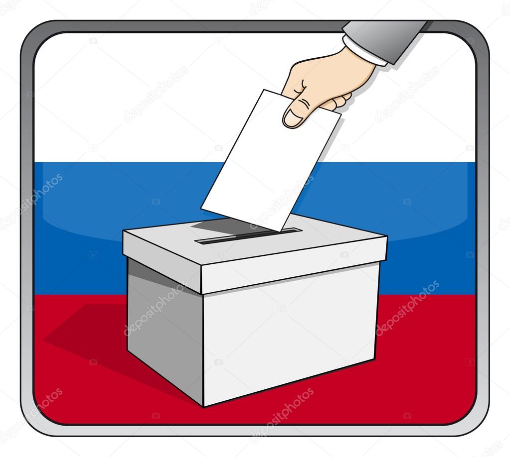 Russian elections - ballot box and national flag