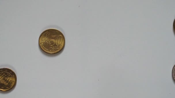 Euro Coins Falling Ground Slow Motion High Angle View — Stock Video