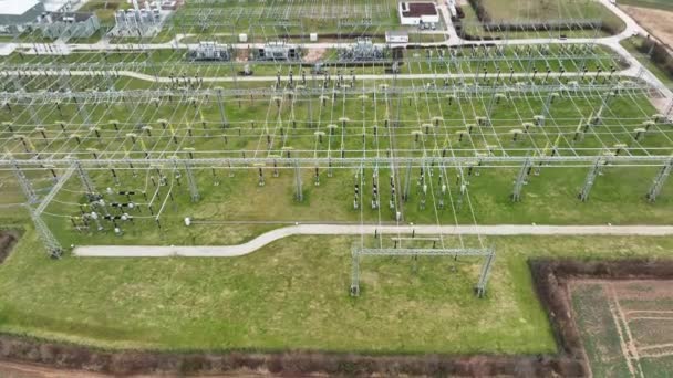 High Voltage Transformer Station Aerial View Drone Point View — Stock Video
