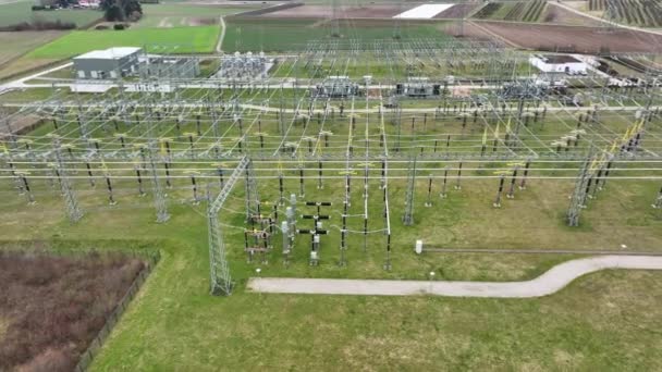 Station Transformateur Haute Tension Vue Aérienne Point Vue Drone — Video