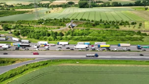 德国高速公路上的交通堵塞 无人驾驶飞机的观点 — 图库视频影像