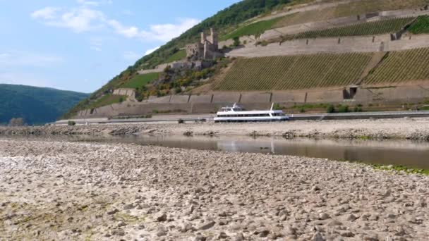 Rhine River Nearby Bingen Germany Visible Rocks Sandbars Due Extraordinary — Stock Video