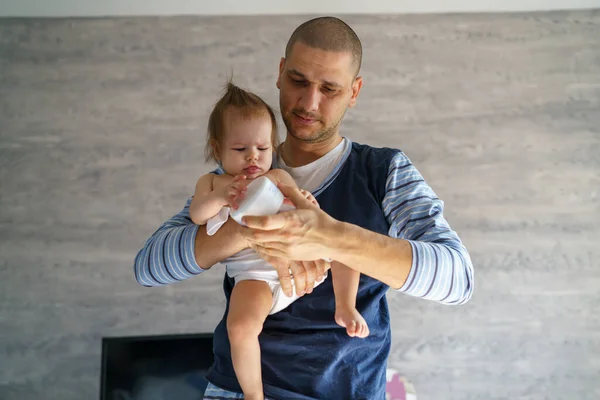 Baby Father Adult Caucasian Man Hold His Six Months Old — Stock Photo, Image