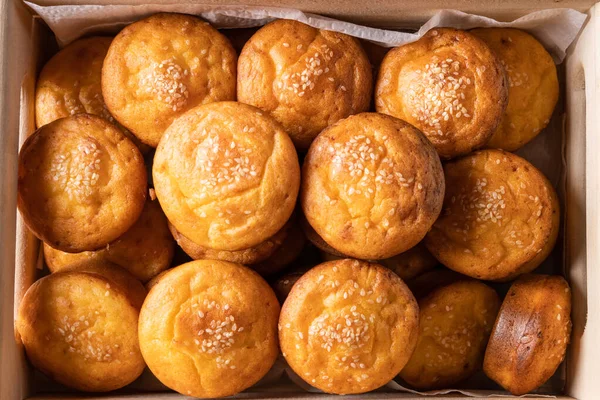 Top View Corn Bread Muffins Breakfast Baked Cornbread Pone Fresh — Fotografia de Stock