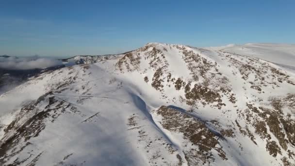 Drone Flying Mountain Top Covered Snow Cold Winter Day Balkan — Video Stock