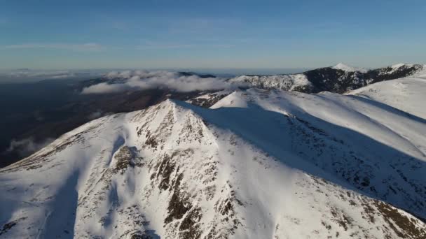 Drone Flying Mountain Top Covered Snow Cold Winter Day Balkan — Video Stock