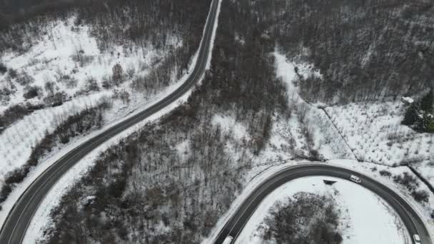 Подорож Концепція Відпустки Дрони Високого Кута Вигнутому Звивистому Дорожньому Вагоні — стокове відео