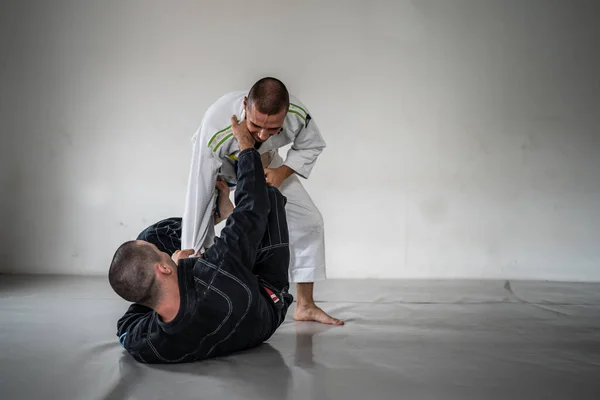 Two Brazilian Jiu Jitsu Bjj Figters Martial Arts Training Male — Stock Photo, Image
