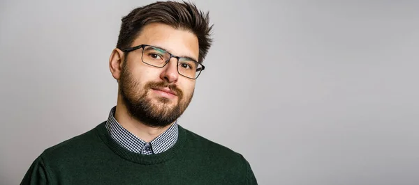 Portrait One Adult Caucasian Man Years Old Beard Eyeglasses Looking — Zdjęcie stockowe