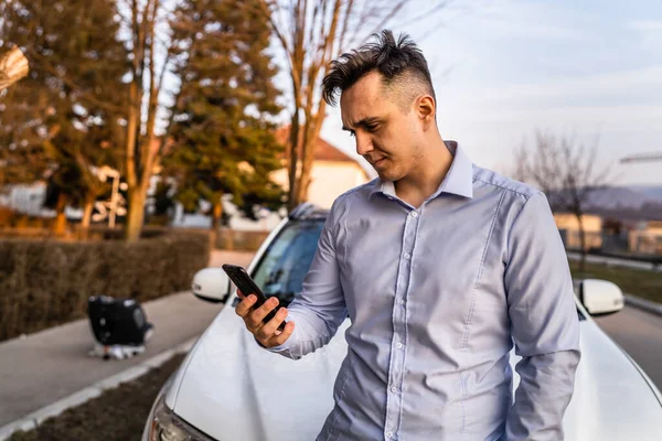 One Man Young Adult Businessman Using Mobile Phone While Standing — ストック写真