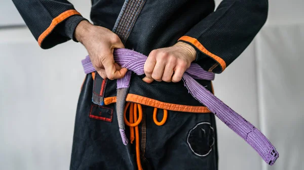 Bliżej Środku Nieznany Bjj Brazylijski Jiu Jitsu Sportowiec Związać Się — Zdjęcie stockowe