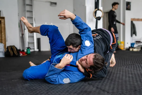 Two Brazilian Jiu Jitsu Bjj Athletes Training Academy Martial Arts —  Fotos de Stock