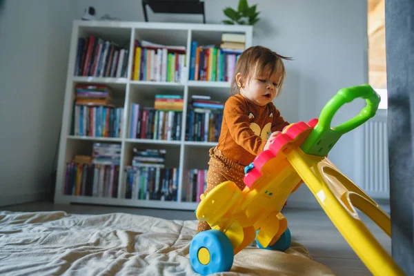 One Small Caucasian Baby Six Seven Months Old Playing Toy — Stock Photo, Image