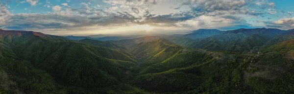 High Angle Aerial View Drone Image Sunset Sun Rays Trough — Foto de Stock