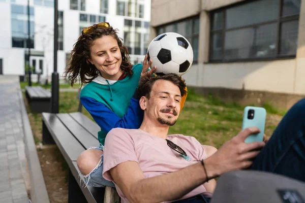 Pareja Mujer Joven Caucásico Hombre Moderno Feliz Adulto Hombre Mujer —  Fotos de Stock