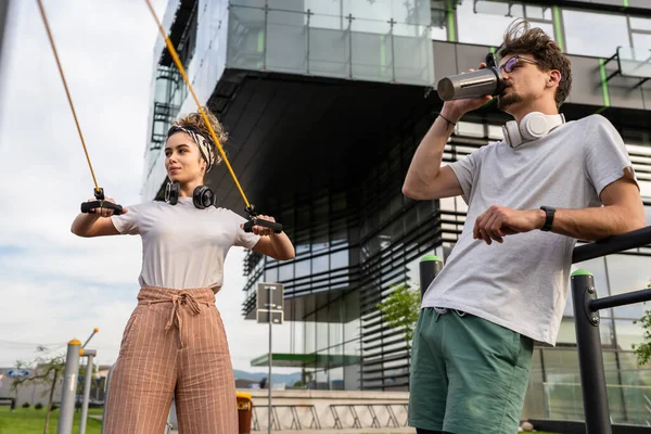 Pareja Joven Caucásico Hombre Mujer Novio Novia Marido Esposa Entrenamiento —  Fotos de Stock