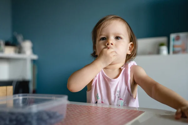 One Girl Child Toddler Small Caucasian Female Daughter One Year — Stock Photo, Image