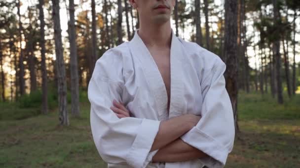 Front View Portrait One Man Young Adult Karateka Karate Practitioner — Video