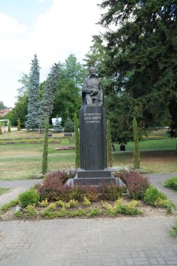 Vrnjacka Banja, Serbia - 08. 03. 2022: public park in town in summer with monument