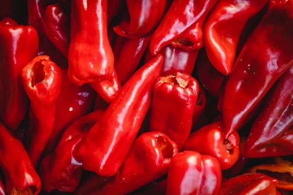 Fresh Organic Red Paprika Ripe Pepper Harvested Full Frame Top — Fotografia de Stock