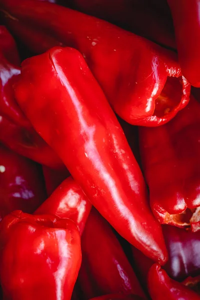 Fresh Organic Red Paprika Ripe Pepper Harvested Full Frame Top — Stock Photo, Image